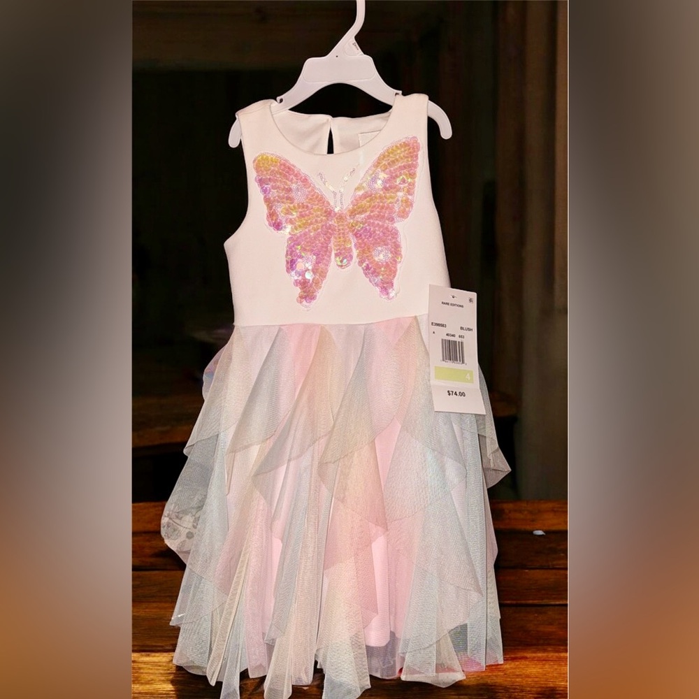 Rare Editions Pink and White Sequin Butterfly Dress